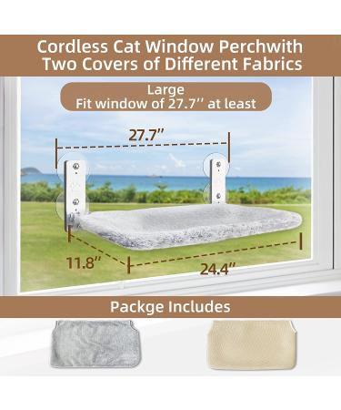 AMOSIJOY Cordless Cat Window Perch with 4 Suction Cups | Solid Metal Frame & 2 Replaceable Covers | Foldable Cat Hammock for Indoor Cats - Buy Online on GoSupps.com