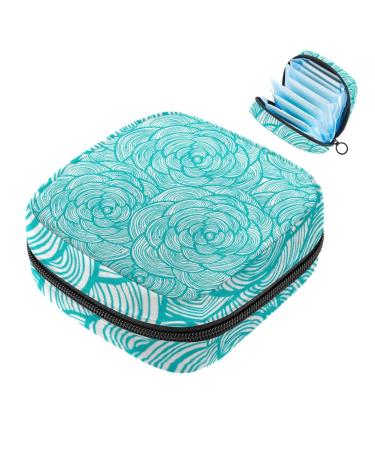 Menstruation pad bag with zipper women's napkin bag tampons collective bags for women and girls (turquoise linear flowers)
