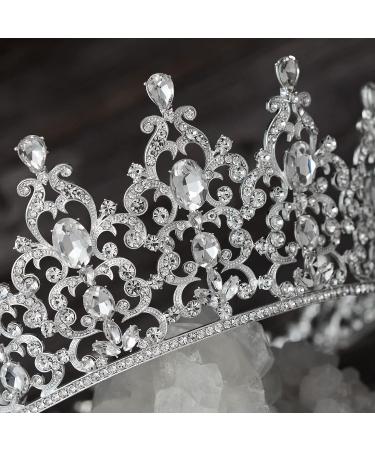 SWEETV Princess Tiara Crown for Women Girls - Crystal Bridal Hair Accessories for Wedding, Quinceanera, Prom - Silver - Buy Online on GoSupps.com