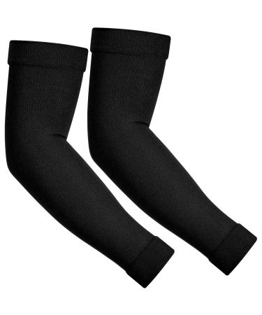 2 Pieces Knitted Compression Arm Sleeves for Men Full Arm Gradient Compression Sleeves Support Sleeve for Weightlifting Basketball Golf and Training Black