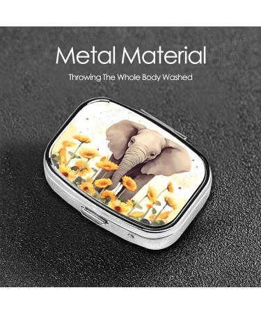 Elephant and Sunflower Small Pill Case - Cute 2 Compartment Travel Pill Box Organizer for Purse | Ideal Travel Gifts - Buy Online on GoSupps.com