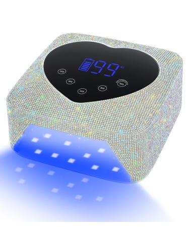 UV Light for Nails HUGMAPLE Cordless UV Nail Lamp for Gel Nails 72W Rechargeable Diamond LED Nail Dryer with 5 Timer Setting Touch Control & Auto Sensor Fast Nail Light Curing Lamp for Salon & Home Silver Diamond