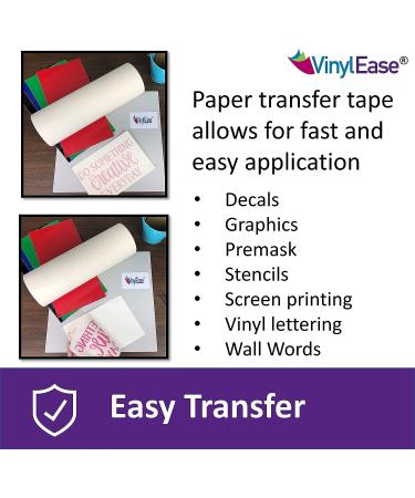 Vinyl Ease 12inch x 100 feet roll of Paper Transfer Tape with a Medium to High Tack Layflat Adhesive. Works with a Variety of Vinyl. Great for Decals  Signs  Wall Words and More. American Made V0821 - Buy Online on GoSupps.com