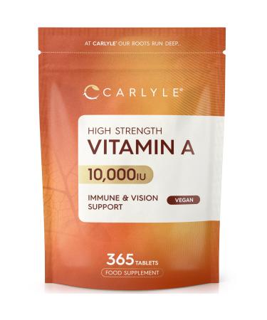 Vitamin A Tablets 10000 IU | 365 Count (1 Year Supply) | Vitamin A as Retinol Acetate | High Strength | Vegan and Vegatarian | by Carlyle