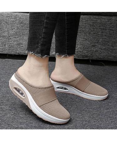 PGoJuni Women's Black Diabetic Air-Cushion Slip-On Sneakers - Orthopedic Walking Shoes 9 A1 (Khaki) - Buy Online on GoSupps.com