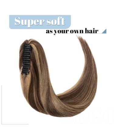 SEGO Real Hair Ponytail Extension - 100% Remy Clip-In Braid Medium Brown/Honey Blond #4P27 18 inches (45cm) - 115g - Buy Online on GoSupps.com