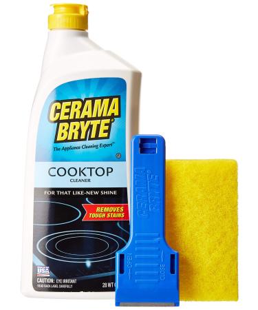 Cerama Bryte Ceramic Cooktop Cleaner (28 oz), Scraper and 5 Cleaning Pads Combo Kit 28 oz Cleaning Kit Clear