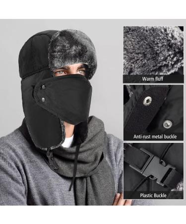 Mysuntown Winter Trooper Trapper Hat - Unisex Hunting Ushanka with Ear Flap, Chin Strap, and Windproof Mask - Black - 22-24 Inches - Buy Online on GoSupps.com