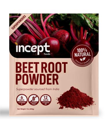 Incept Beet Root Powder, Nitric Oxide Booster,Improved Taste & No Additional Sweetener,Powdered Superfood for Healthy Heart & Body,Beets Powder Supplement,100% Natural Beetroot Powder,112 Serving,1 lb