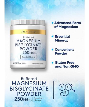 Magnesium Bisglycinate Powder 250mg | 10 oz | Vegetarian Non-GMO & Gluten Free Supplement by Carlyle - Buy Online on GoSupps.com
