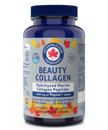 Orthomolecular Laboratories - Beauty Collagen Hydrolyzed Marine Collagen Peptides 1000mg 130 Tablets - Vitamins for Bone Strength Digestive Health Joint Health Hair Skin and Nail Vitamins