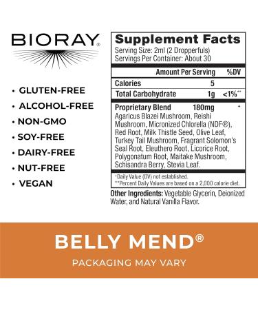 Bioray Belly Mend Gut Support - Alcohol Free 2 fl oz (60 ml) | Natural Digestive Health - Buy Online on GoSupps.com