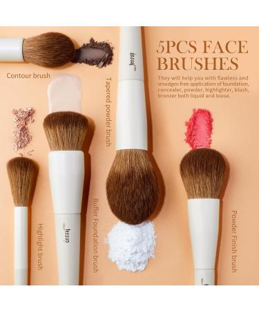 Jessup 5Pcs Face Makeup Brush Set - Vegan Soft Brushes for Foundation, Contour, Highlighter, and Setting Powder - Light Grey T493 C-493 - Buy Online on GoSupps.com