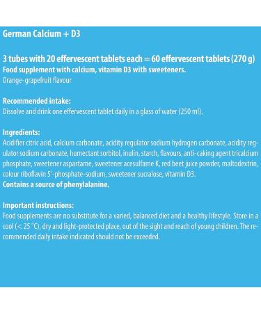 German Calcium + Vitamin D Effervescent Tablets 60 Servings Orange-Grapefruit Flavour - 500mg Calcium, 2.5g Vitamin D3 - T&D Pharma Made in Germany - 60 count - Buy Online on GoSupps.com