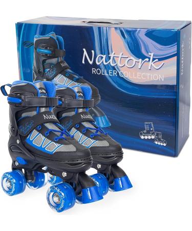 Nattork Kids Roller Skates - Adjustable Light Up Wheels - Blue - Size Large 4Y-7Y - Buy Online on GoSupps.com