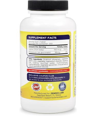 POTASSIUM GLUCONATE with IODINE KELP 99mg - Leg & Muscle Cramp Relief - Blood Pressure Support | 250 Tablets - Buy Online on GoSupps.com
