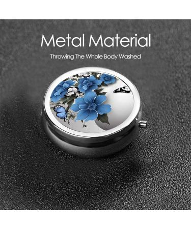 Shop Gray Teal Flower Butterfly Round Pill Box | 3 Compartment Portable Travel Medicine Organizer - Buy Online on GoSupps.com