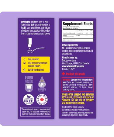 Ddrops Kids Bone Health 600 IU Vitamin D3 + 45 mcg K2-60 Drops - Helps Maintain and Build Strong Bones and Teeth. No Artificial Preservatives No Sugar Non-GMO Allergy-Friendly - Buy Online on GoSupps.com
