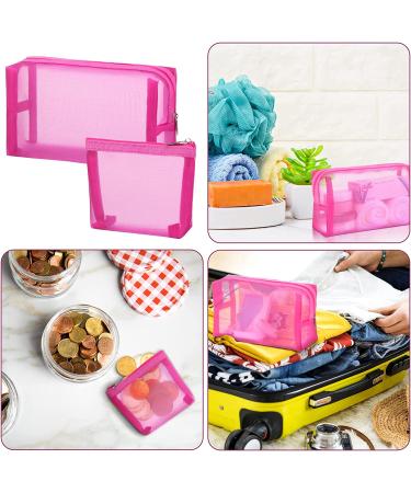 3-Piece Rose Red Mesh Makeup Bag Set - Travel & Office Zipper Pouches - Buy Online on GoSupps.com