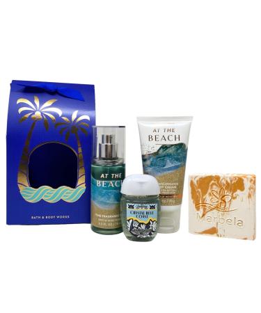 Bath & Body Works At the Beach - The Beach is Calling Travel Size Gift Set - Fine Fragrance Mist - Ultimate Hydration Body Cream and Crystal Blue Coast Hand Gel with a Peach Gardenia Sample Soap