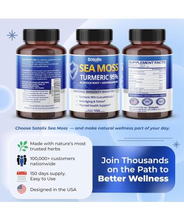 Sotalix Sea Moss Capsule with Ashwagandha Burdock Root Bladderwrack Turmeric - Powerful Natural Immunity Booster (150 Count (Pack of 1)) - Buy Online on GoSupps.com