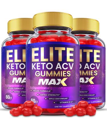 (3 Pack) Elite Keto ACV Gummies - Max Strength Formula - Keto Elite Plus ACV Keto Elite Gummies Keto+Elite Gummies Apple Cider Vinegar Weight Shark Loss Tank Vitamin B12 Beet Root (180 Gummies)