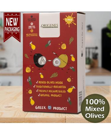 ORIGENES DEVOTED TO OUR HERITAGE Freshly Sealed Olives with Extra Virgin Oil Black Kalamon Olives mixed with Green Olives Marinated in Lemon juice - Mixed Olives in Vacuum - Pack Of 4 - Buy Online on GoSupps.com