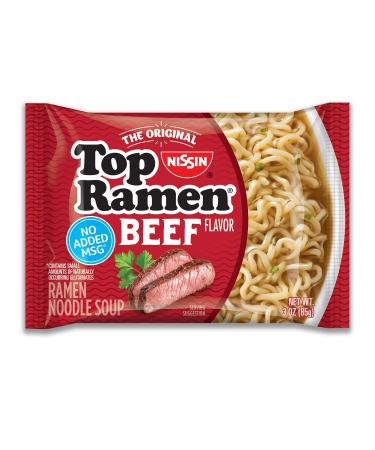 Nissin Top Ramen Noodle Soup, Beef, 3 Ounce (Pack of 24) Beef 24 Count (Pack of 1)