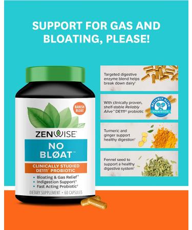Zenwise Health No Bloat Probiotic - DE111, 60 Veggie Capsules for Digestive Relief - Buy Online on GoSupps.com