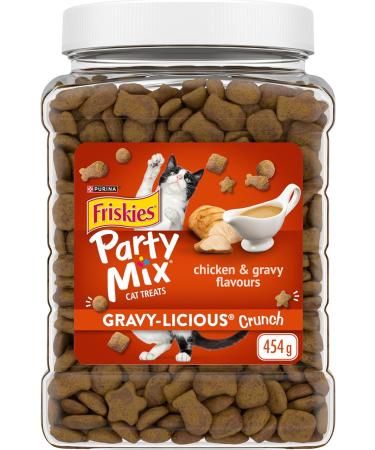 Friskies Party Mix Cat Treats Gravy-Licious Crunch Chicken and Gravy - 454 g Cannister (1 Pack) & Party Mix Cat Treats Mixed Grill Crunch with Real Chicken - 454 g Cannister (1 Pack) 454 g (Pack of 1) Cat Treats+ 454 g (Pack of 1) - Buy Online on GoSupps.com