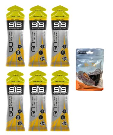 Science in Sport GO Isotonic Energy Gels - 6 x 60ml Packs Bundle with Elastic No-Tie Shoe Laces. Vegan Lactose Free Gluten Free Wheat Free Nut Free SOYA Free (Lemon & Lime)