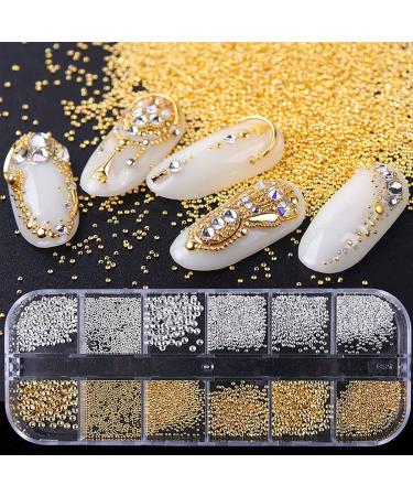 2 Boxes Gold Silver Nail Art Pearls Beads & Rhinestones for DIY Manicure & Jewelry - Buy Online on GoSupps.com