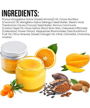 GLAMOROUS SKIN Orange Lip Butter made with natural Products | 100% Vegan | Palm Free | Skin regenerating sea buckthorn with healing castor oil and uplifting sweet orange. - Buy Online on GoSupps.com