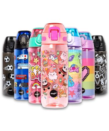 Fringoo - Animal Treats - Kids Water Bottle with Straw - BPA Free Water Bottles - Pink Straw Water Bottle - Reusable Water Bottle - 600 ml / 20 Oz Animal Treats 600 ml