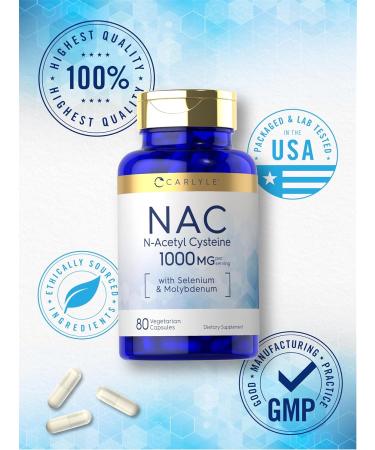 Carlyle NAC Supplement 1000mg - N-Acetyl Cysteine with Selenium & Molybdenum 80 Veg Capsules Non-GMO & Gluten Free - International Shipping - Buy Online on GoSupps.com