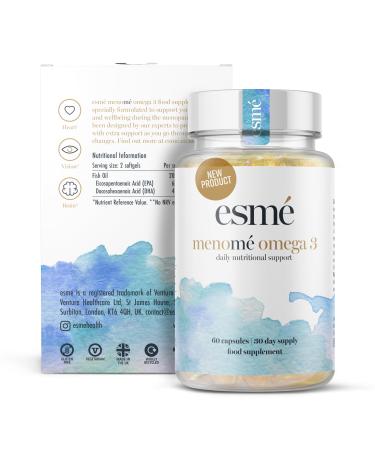 esm menom Omega 3 Daily Nutritional Support for perimenopause Menopause and postmenopause 60 Capsules 30 Day Supply Food Supplement 660mg EPA & 440mg DHA per Daily Serving