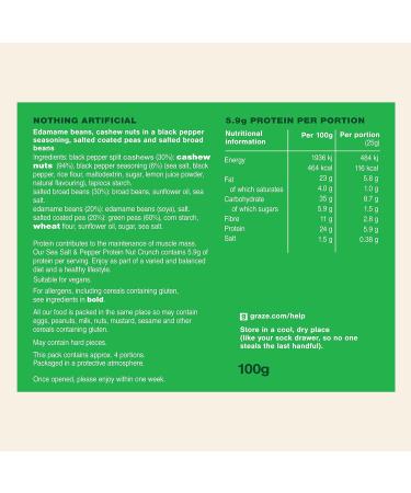 Graze Protein Range: Sea Salt & Pepper Healthy Snacks 100gx6 Bags - Vegan Alternative to Crisps, Mixed Nuts, Pretzels - Buy Online on GoSupps.com