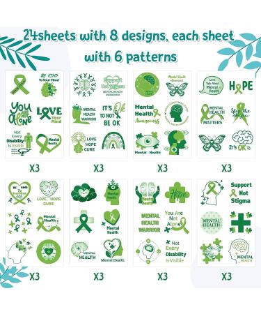 Haooryx Mental Health Awareness Temporary Tattoos - Green Ribbon Support Sticker for Adults & Teens | Waterproof Fake Tattoo for School Fundraiser & Events - Buy Online on GoSupps.com