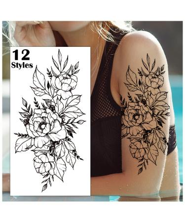 Cerlaza Temporary Tattoos for Women  Henna Fake Flower Tattoos Stickers for Adults  Semi Permanent Half Sleeve Tattoos Body Leg Makeup Waterproof  Flower Tatuajes Temporales-12 Sheets