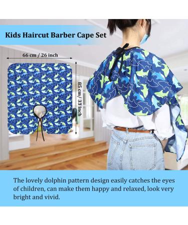 Children's Waterproof Haircut Cloak Set - 2 Pack Dolphin & Rocket Patterns | Kids Hairdresser Apron & Styling Caps - Buy Online on GoSupps.com