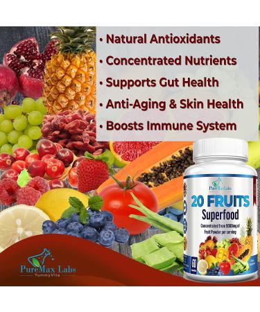 20 Fruits Superfood Capsules - Natural Antioxidants with Aloe Vera, Blueberry, Cranberry, and more - Non-GMO Formula - 60 Count - Buy Online on GoSupps.com