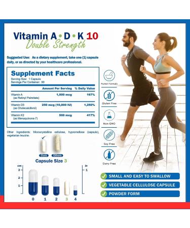 Power By Naturals ADK 10 - Vitamin A D3 10000 IU with K2 MK-7 Supplement - Bone, Heart, and Immune Health Booster - 90 Pills - Buy Online on GoSupps.com