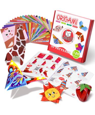 Gamenote Colorful Origami Kit for Kids 54 Projects 120 Double Sided Origami Paper 12 Sheets Practice Papers Instructional Origami Book Origami Gift for 4+ Girls Boys Adult Beginners Training Craft 108pcs