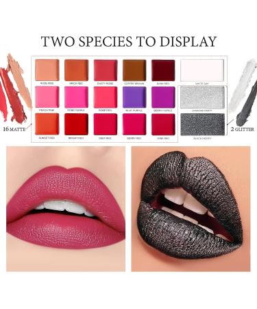 DE'LANCI 18-Color Lipstick Palette | Soft Moisturizing Long Lasting Matte Lipstick Set with Brush & Mirror | Smudge Proof Metallic & Glitter Lip Makeup - Buy Online on GoSupps.com