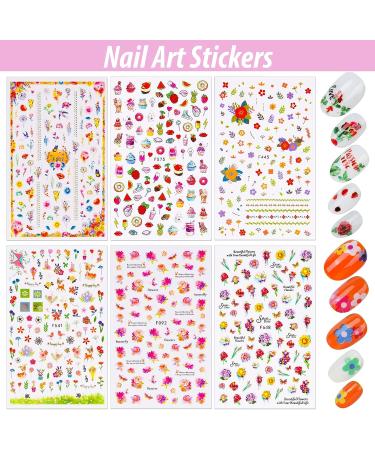 Teenitor Self-Adhesive Nail Art Stickers - 12 Sheets Flower, Butterfly, Stars, Fruits, Leaves Decals for Women, Kids - Nail Decoration Stickers - Buy Online on GoSupps.com