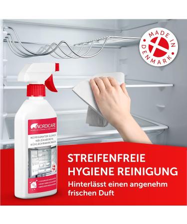 Nordicare Hygienic Fridge Cleaner Spray - Interior Refrigerator Cleanser - Removes Residue Dirts and Odour - Streak Free Shine Results Fresher Food for Longer - Made In Denmark (500ml) - Buy Online on GoSupps.com