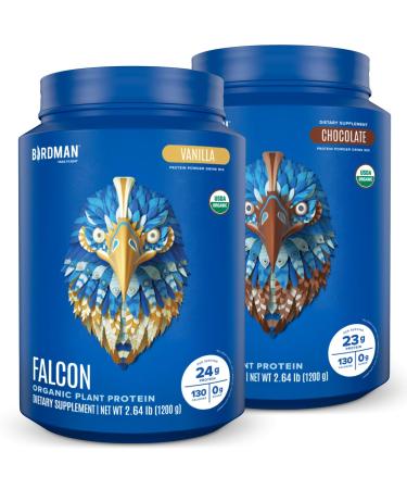 BIRDMAN Falcon Vegan Protein Powder Organic Stevia & Sugar Free Plant Based Low Carb Dairy Free Keto Non Whey Probiotic Pea Protein | Combo Pack: Vanilla & Chocolate Flavors - 40 Servings Each
