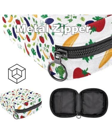 Buy Stylish Menstruation Pad Bag with Zipper - Women's Napkin & Tampon Collection Bags (Vegetable Design: Aubergine Tomatoes Hot Pepper Leaves) - Buy Online on GoSupps.com