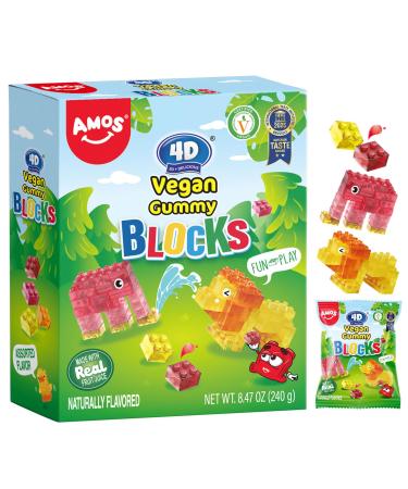 AMOS AMOS Candy Blocks & 3D Building Blocks 4 Flavors (Strawberry Watermelon Pineapple & Mango) Sweet Christmas Candy - 240g