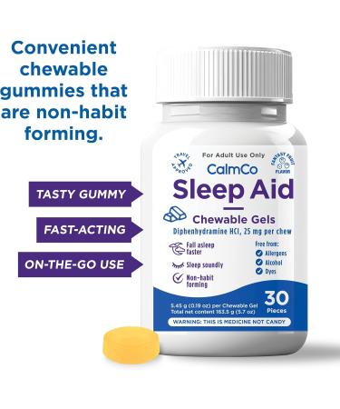CalmCo Adult Sleep Aid Non-Habit Forming Sleep Support with Diphenhydramine HCl 25 mg Nighttime Sleep Aid Chewable Gels Promotes Better Sleep and Helps You Fall Asleep Faster 30 Count - Buy Online on GoSupps.com